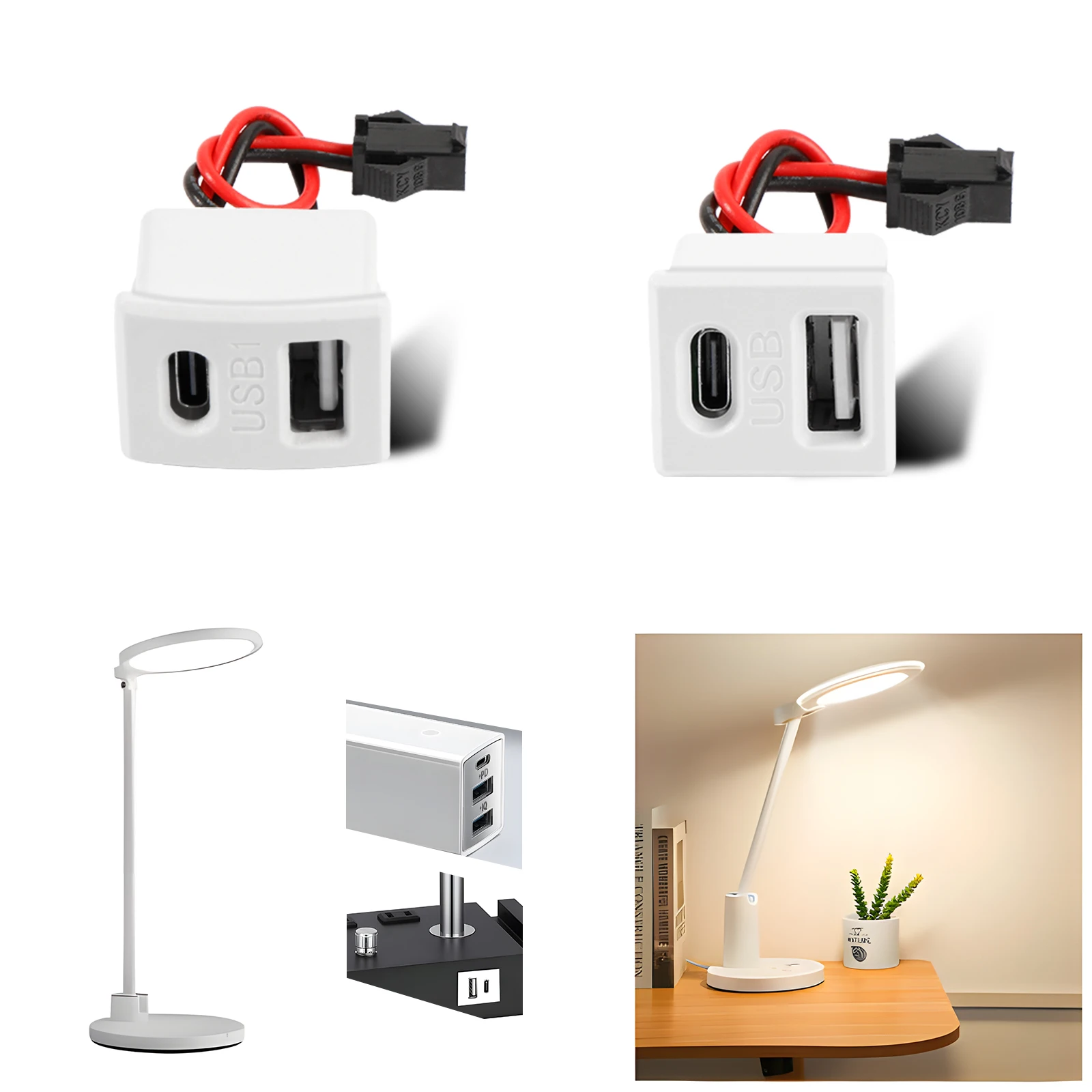 Double Layer Usb Female Base Type-C Socket and Female USB Lamp Charging Socket Power Socket With Cable Connector