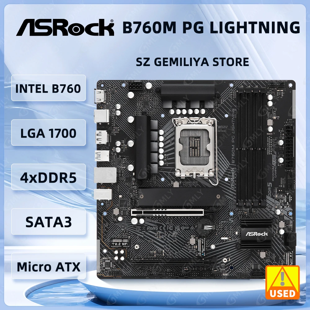 ASROCK B760M PG LIGHTNING Motherboard Intel B760 LGA1700 DDR5 256GB NVMe SSD Micro ATX support i9-14900KF 14700KF 13600K 12700K