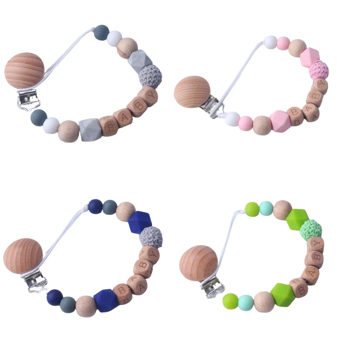 Baby Pacifier Clips Chains Silicone Beads Teethers Dummy Nipple Holder Clip Newborn Teething Toys Accessories