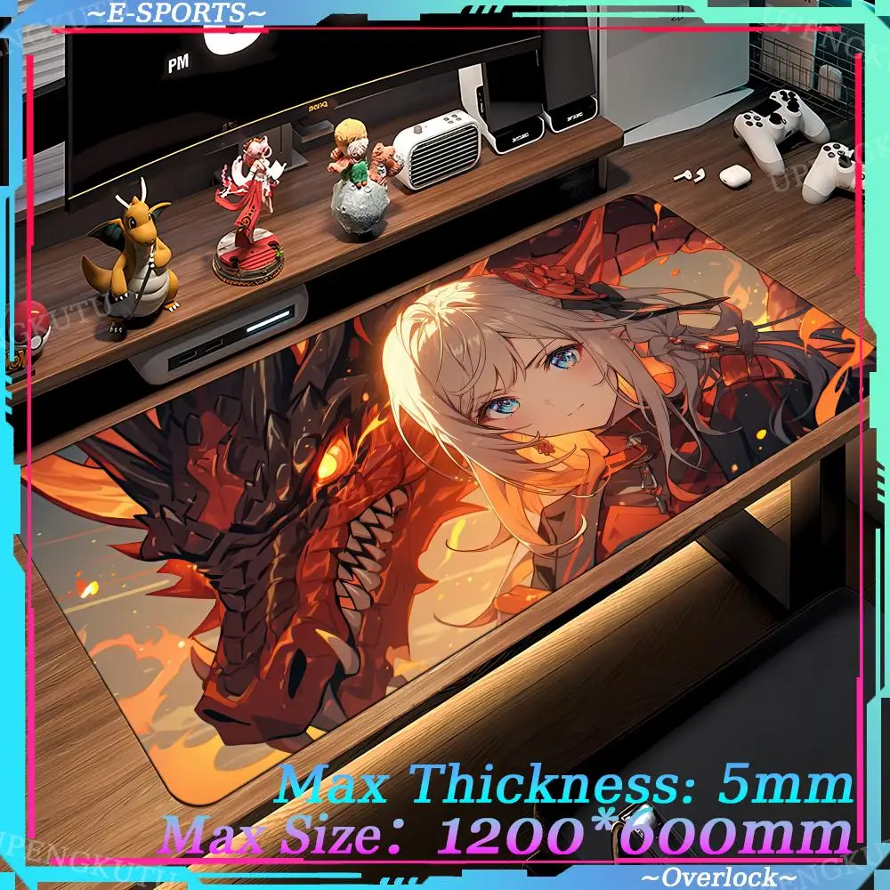 

Коврик для мыши в стиле аниме Dragon Girl, большой игровой коврик для телефона с замком из натурального каучука, монитор, настольный игровой коврик, компьютерная мышь, геймерский рабочий офис
