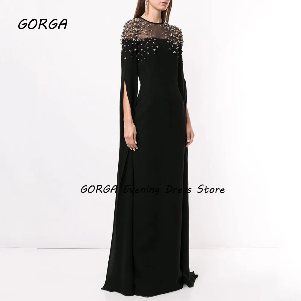 GORGA Black Beading O-Neck Mermaid 2024 Slim Backless Long Crepe Ocassion Gown Floor-Length Evening Dressفستان سهرة نسائي