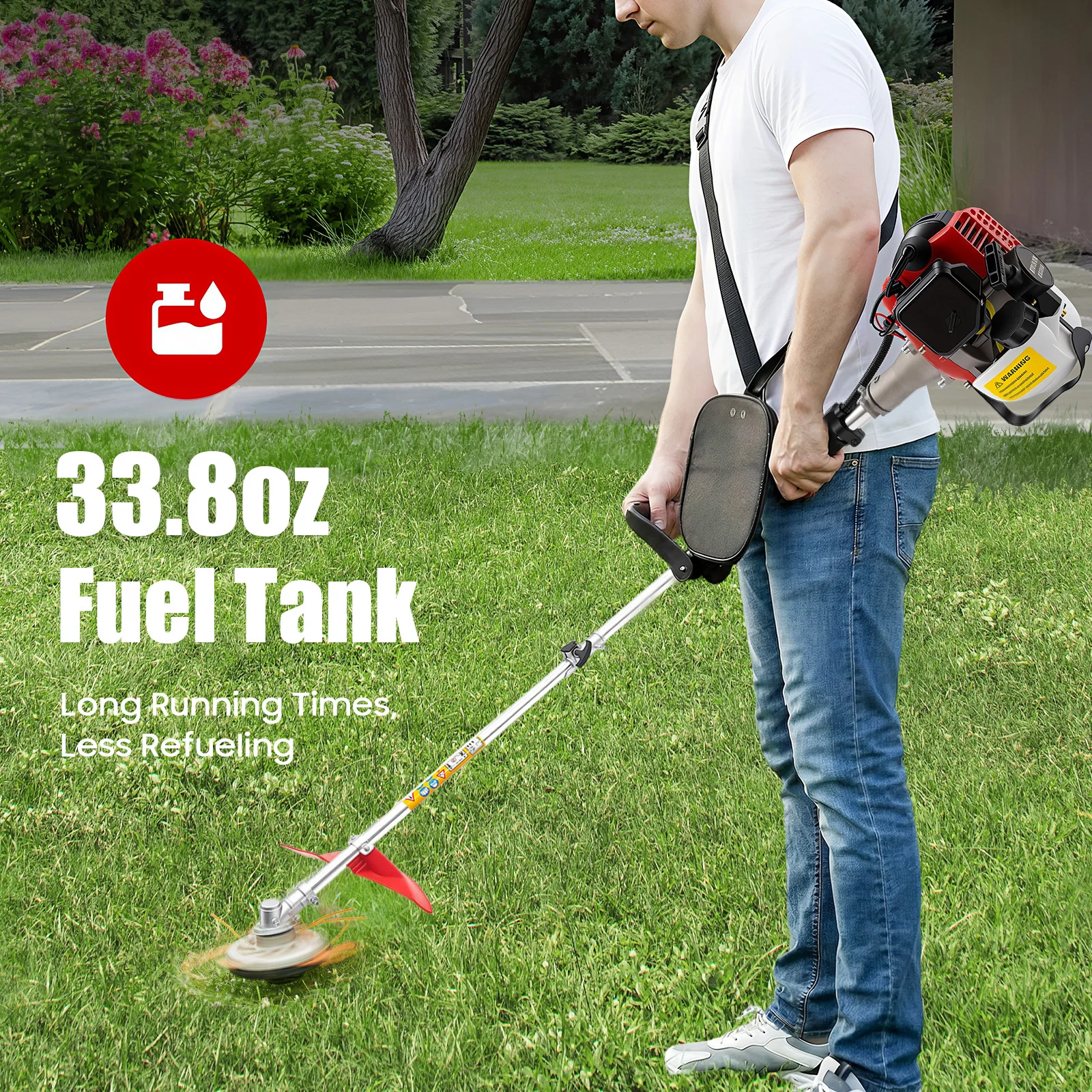 26CC Gas Weed Wacker – 0.65kW 8500rpm, Dual Blade Heads, Adjustable Handle, Quiet Grass Trimmer – Garden Orchard Mowing