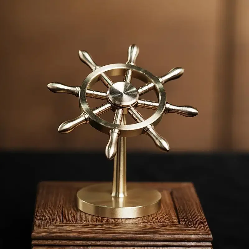 Pure Yellow Bronze Boat Rudder Hand Palm Steering Wheel Ship Direction Disc One Sail Wind Smooth Boat Craft Stress Relief Toys