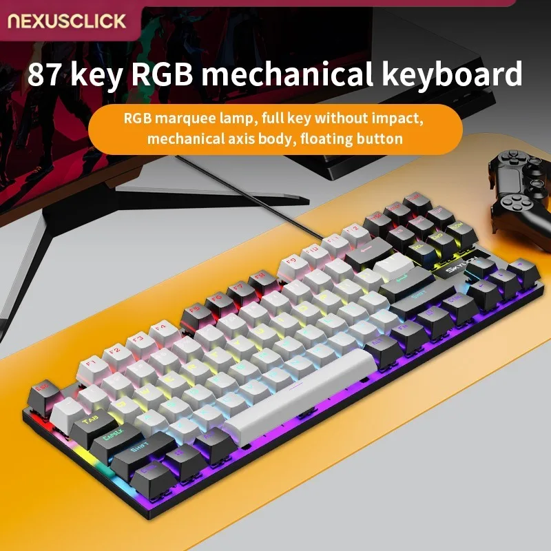 NexusClick K87 Wired Mechanical Gaming Keyboard,RGB Backlit Full Key Double Keycaps Plug and Play Keyboard for PC Gamer Office
