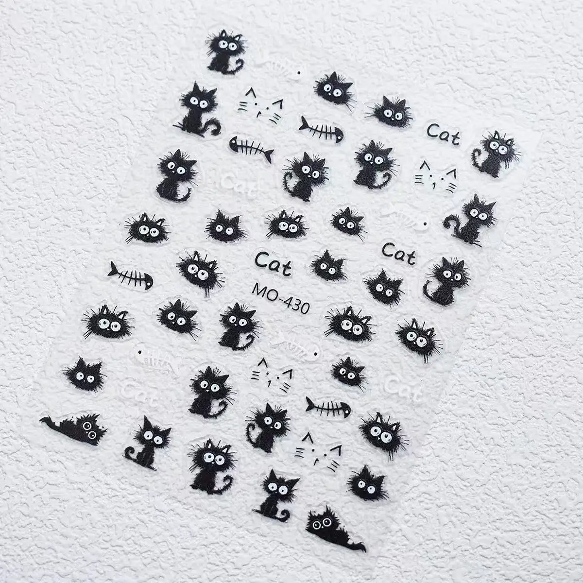 

3D Relief Funny Black Cat Nail Stickers Scruffy Messy Kitten Graffiti Self Adhesive Waterproof for Nail Art Beginners