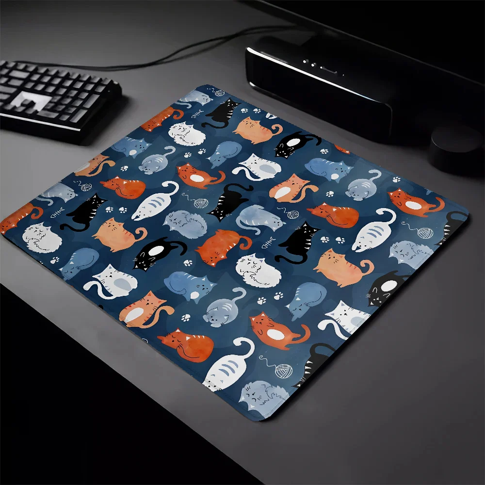 Small Wireless Mouse Pad Gamer Playful Cat Pattern in Orange and Blue Watercolor Keyboard Mat Pc Gaming Accessories Deskmat Mats