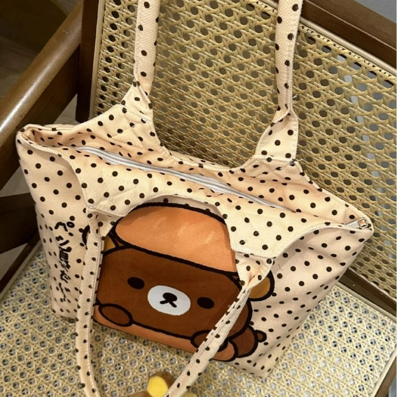 حقيبة كتف جديدة لطيفة على شكل رسوم كرتونية من Rilakkuma حقيبة كتف كاجوال ذات سعة كبيرة للنساء والطلاب حقيبة مدرب عصرية مريحة ومتعددة الاستخدامات