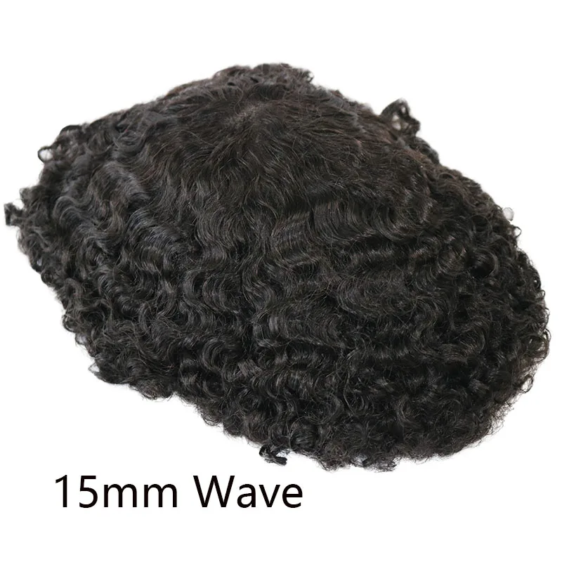غير قابل للاكتشاف رجل أسود موجة عميقة 15 مللي متر خط الشعر الطبيعي رجل شعر الإنسان الباروكات بني رمادي 1B20 قوي بولي Base قاعدة الرجال نظام الشعر المستعار