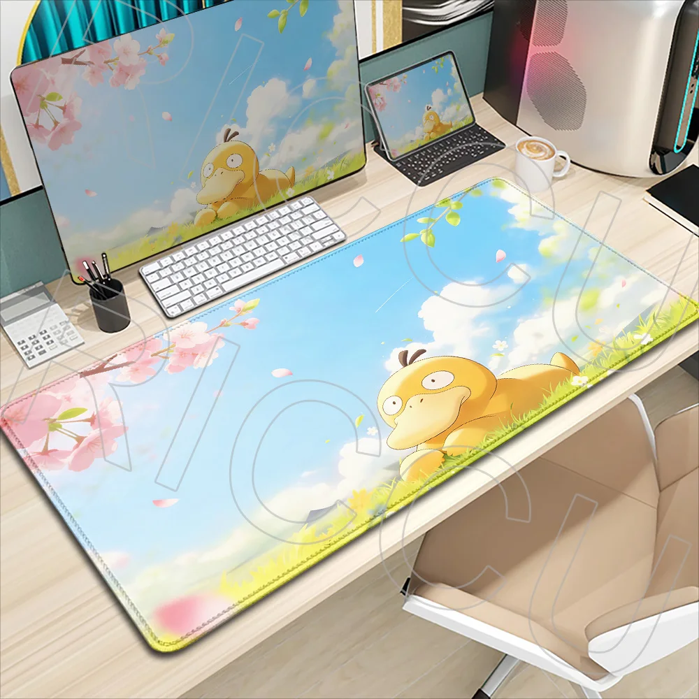 Mauspad Anime Pokemon Psyduck Büro Großes Gamer-Schreibtischunterlage XXL Gaming PC-Zubehör Teppich-Mauspad