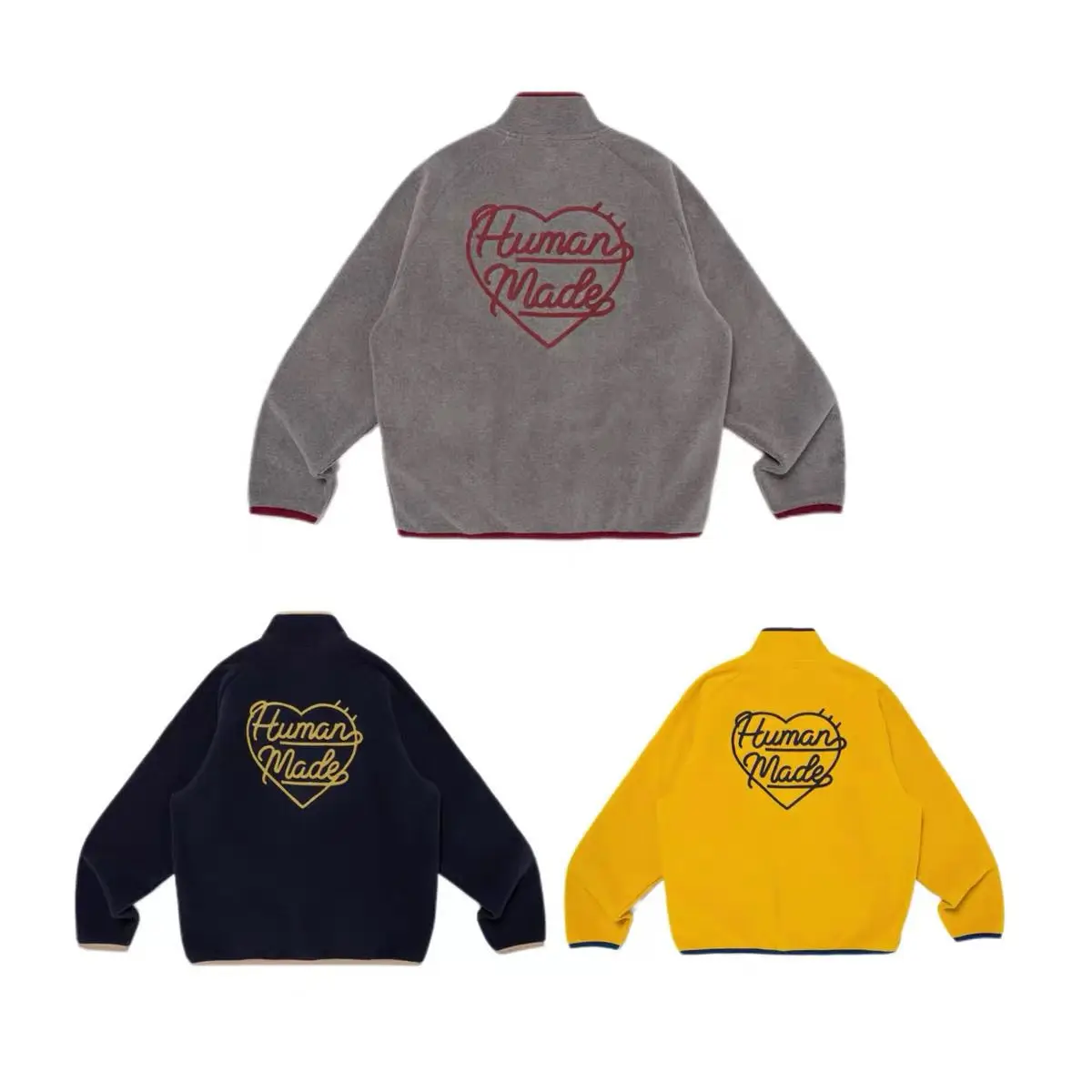 HUMAN MADE Half Zip Fleece Pullover Heart Embroidery Oversized Unisex Streetwear