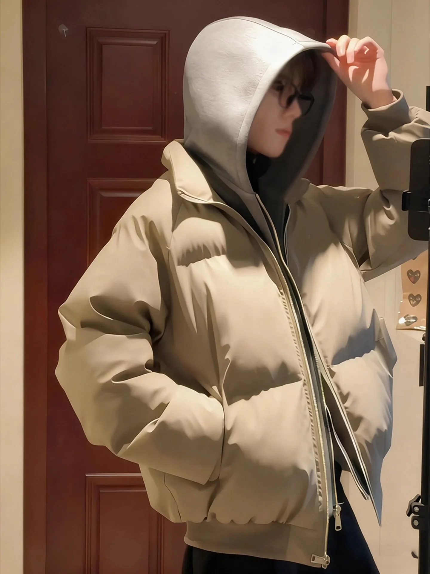 

Мужская зимняя теплая куртка из искусственной кожи с капюшоном, свободного кроя, однотонная, в молодежном стиле