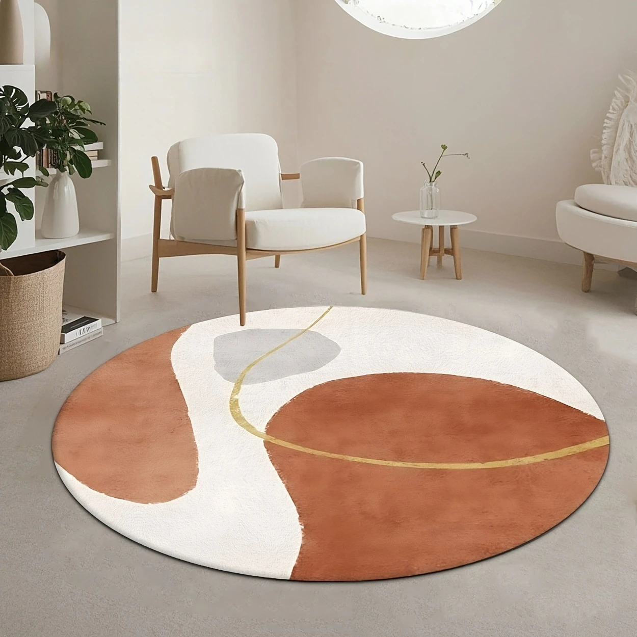 Watercolor Orange Floral Round Rug  Autumn Poppy Flower Circular Mat Non Slip Floor Carpet Boho Bedroom Vanity Decor