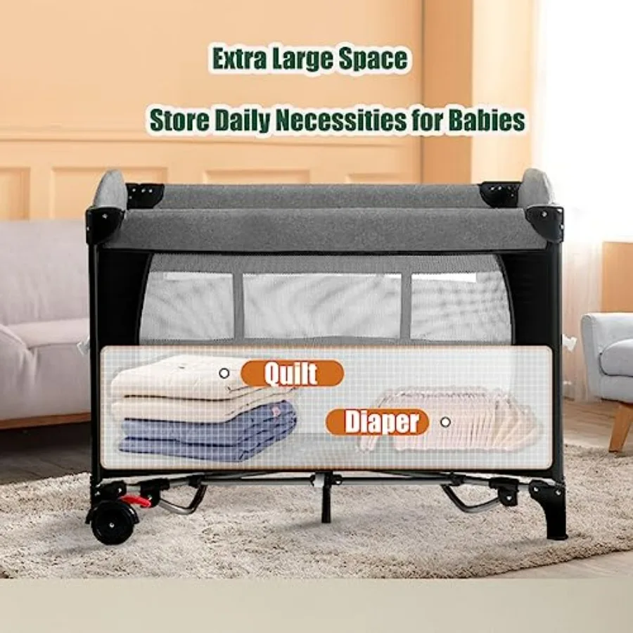 5in1 Pack and Play Portable Crib for BabyMultifunction Bedside Crib from Newborn to Toddlers UShaped Diaper Changer Playard Saf