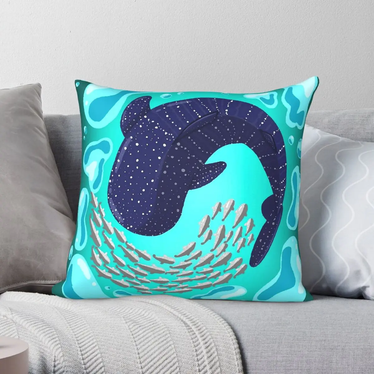 Whale Shark Ocean Square Pillowcase Polyester Linen Velvet Creative Decor Throw Pillow Case Room Cushion Cover Wholesale 45x45