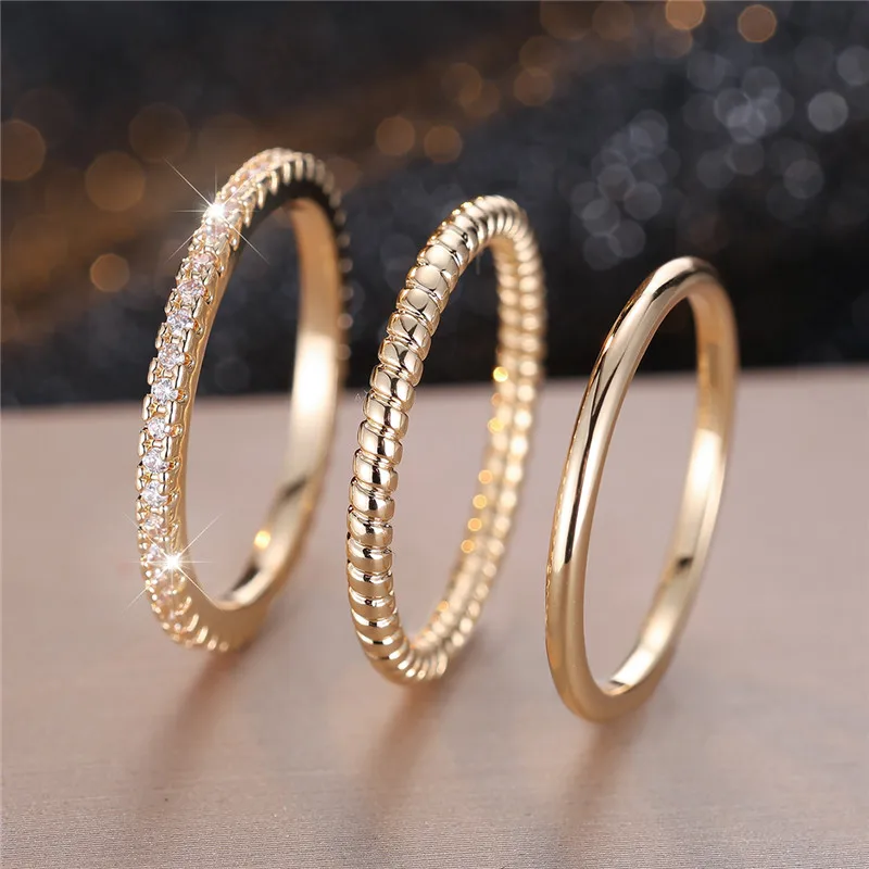 Luxus weibliche weiße Zirkon Stein Ring Set trend ige Goldfarbe Verlobung niedlichen Braut Hochzeit Schmuck Geschenk für Frauen