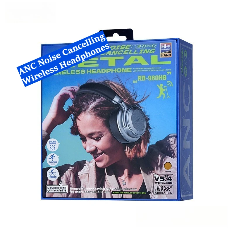 RB-980HB ANC Active Noise Cancelling Wireless Headphones, Retro Metal Over-Ear Bluetooth Headset with Mic view 6