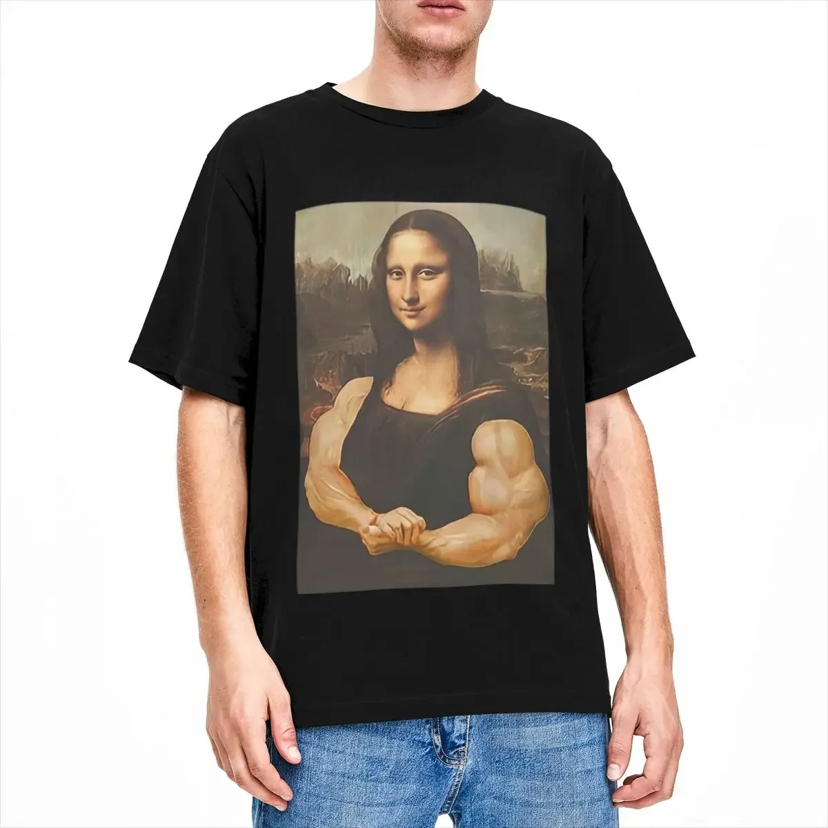 Забавные футболки Monalisa Body Strong, мужские и женские хлопковые новинки, футболка с круглым вырезом и пародой, топы с короткими рукавами, новое поступление