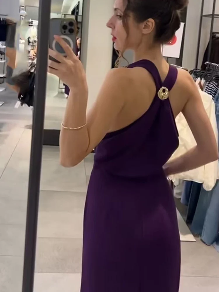 TFMLN ฤดูร้อนผู้หญิงเซ็กซี่สลิงชุด 2025 ใหม่แขนกุด V คอสลิมมิดิเดรสแฟชั่นวันหยุด backless vestidos