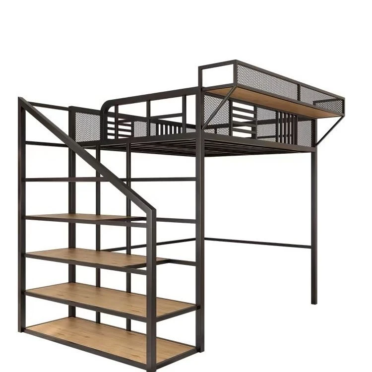 

Wrought iron elevated bed sheet upper bed duplex space lower frame bed second floor small apartment attic