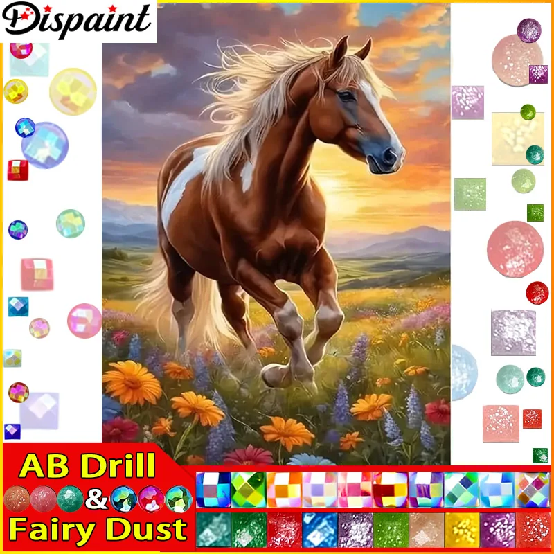 

Dispaint Fairy Dust AB полный бриллиант "конь животное закат" DIY 5D алмазная живопись вышивка крестиком домашний декор картина из горного хрусталя