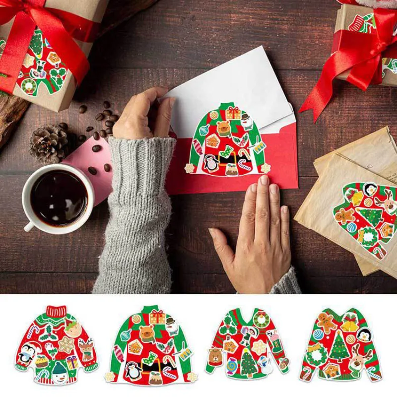 Funrous Christmas Sweater DIY Stickers for Kids Make Your Own Ornaments Tree Xmas Sweater  Winter Party Supplies Crafts Decor