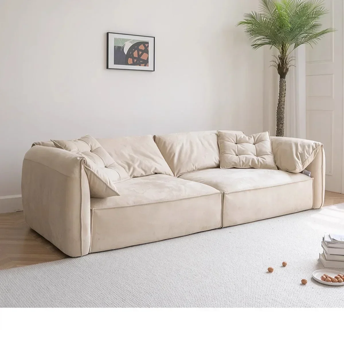 Motu Martha Elephant Ear Sofa Small Unit Straight Row Down Fabric Sofa Italian Minimalist Frosted Cloth Sofa