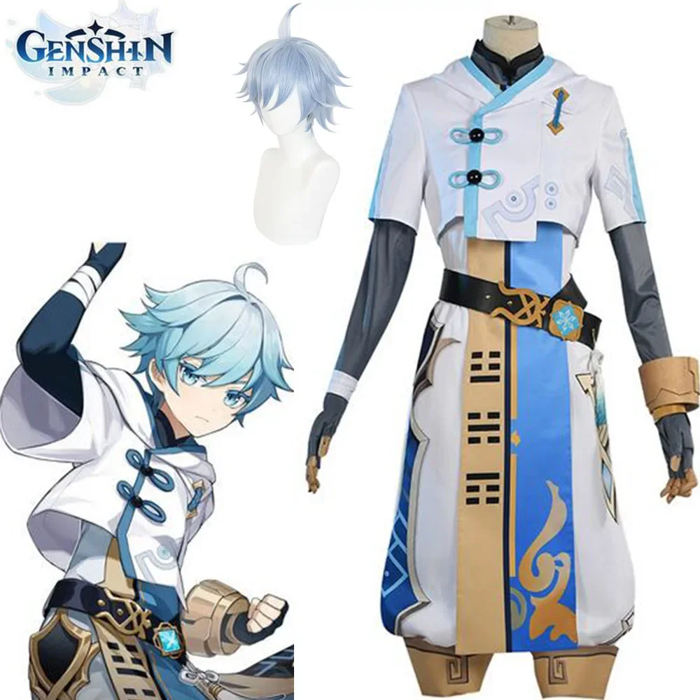 

Anime Game Genshin Impact Cosplay Chongyun Cosplay Costume Game Genshin Impact Chong Yun Costume Halloween Chongyun Blue Wig