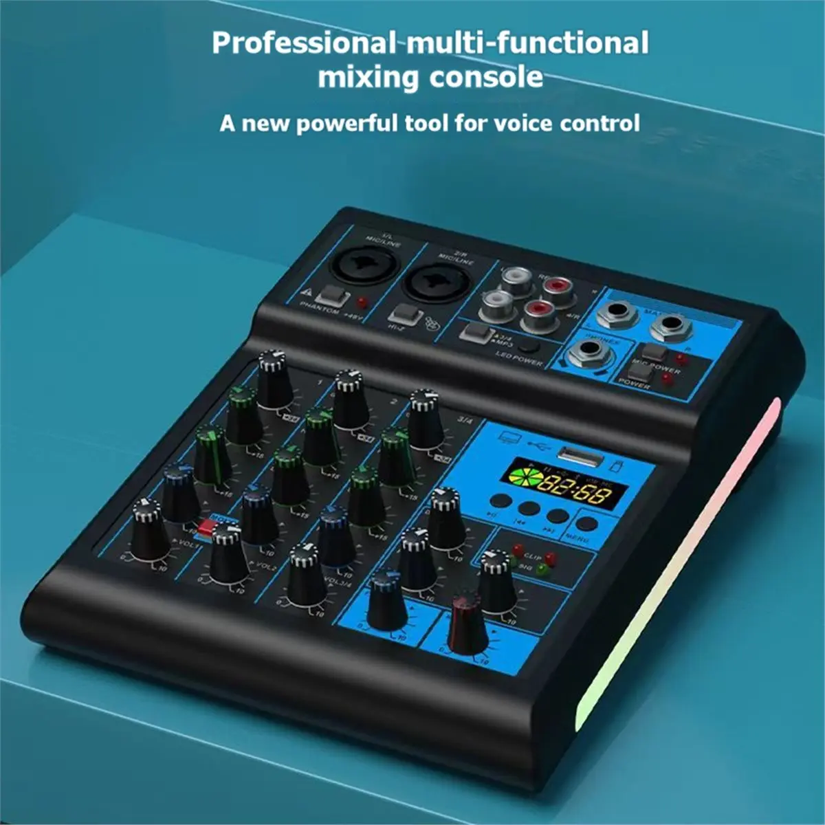 

Four Channel Mixer DJ Mixing Console with Bluetooth 48V Power Monitor Karaoke System Type-C Mixer Audio