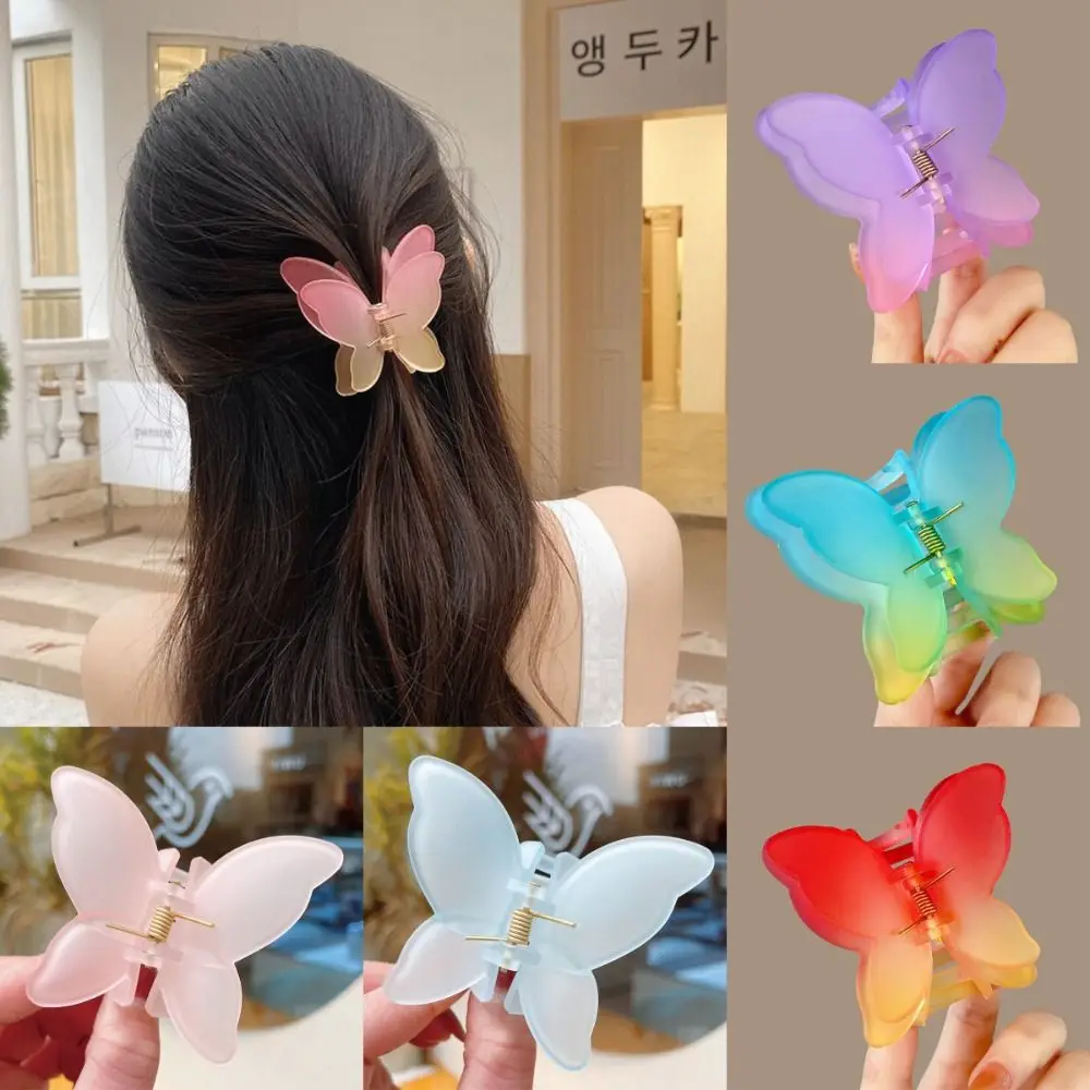 New Colorful Butterfly Hair Claw Clip Gradient Matte Hairpin Hair Accessories Transparent Hair Clip Women