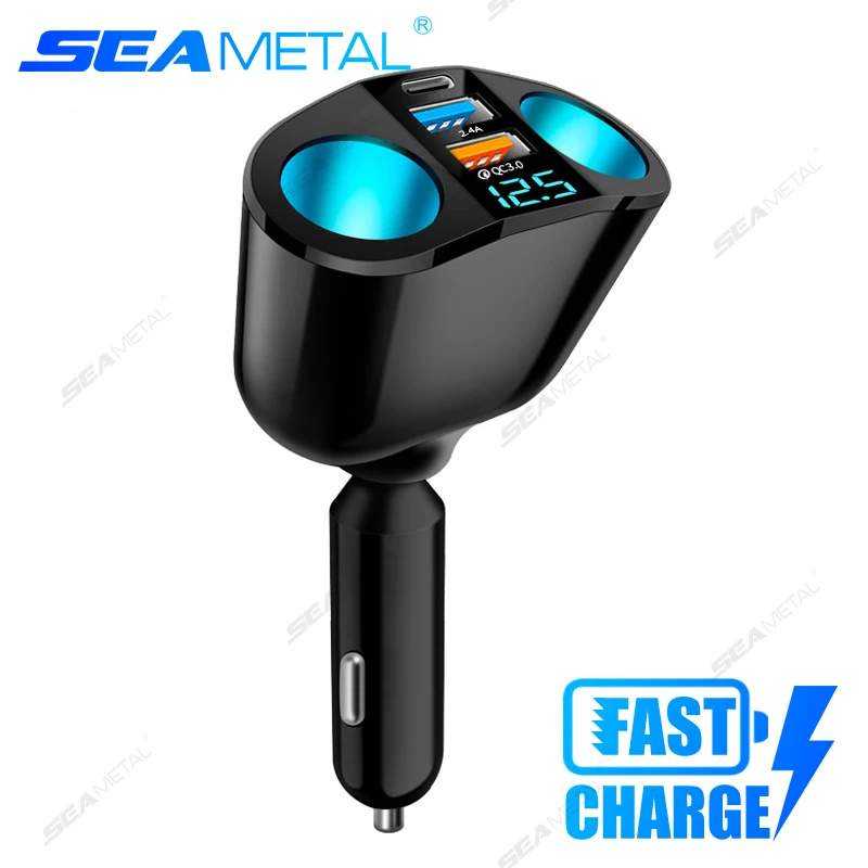 SEAMETAL 5-in-1-Autoladegerät, 360-Grad-Drehung, Zigarettenanzünder-Splitter, QC3.0, Schnellladung, PD 20 W, USB-Telefonladegerät, 12/24 V