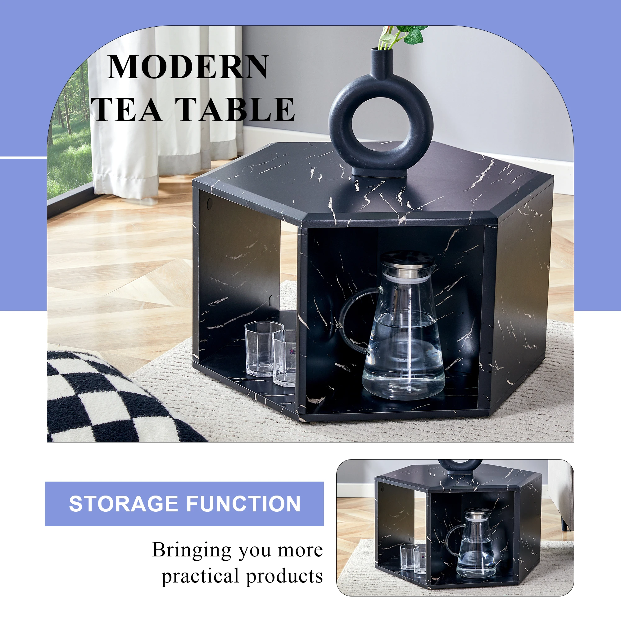 Modern Durable Multifunctional MDF Wooden Coffee Table with Storage for Easy Cleaning Living Room Panel Style Home Furniture