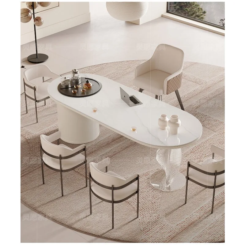 Комбинация чайного стола и стула кремового цвета с каменной доской