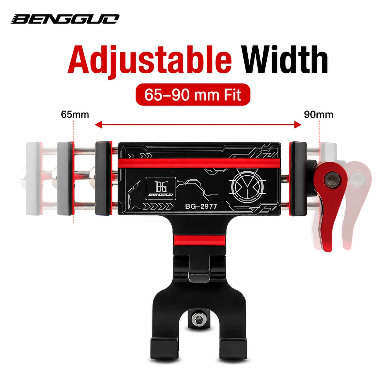 BENGGUO Quick Fold Bike Phone Mount 360° Rotation Anti-Shake Handlebar Holder Adjustable Width for 6.5-9in Phone MTB Cycling