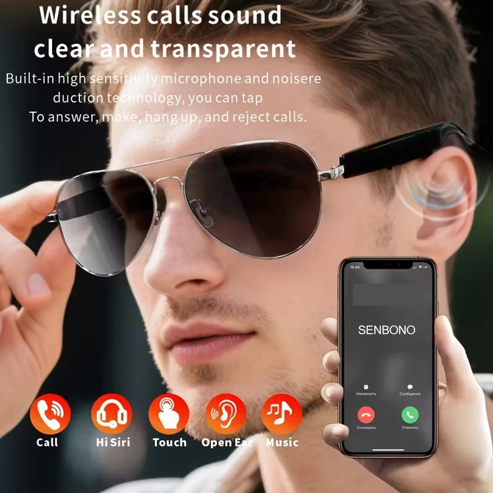 SENBONO 2026 Smart Audio Glasses with AI and Translation Music Playback Answer Call Camera Control Glasses Open-Face Headphones