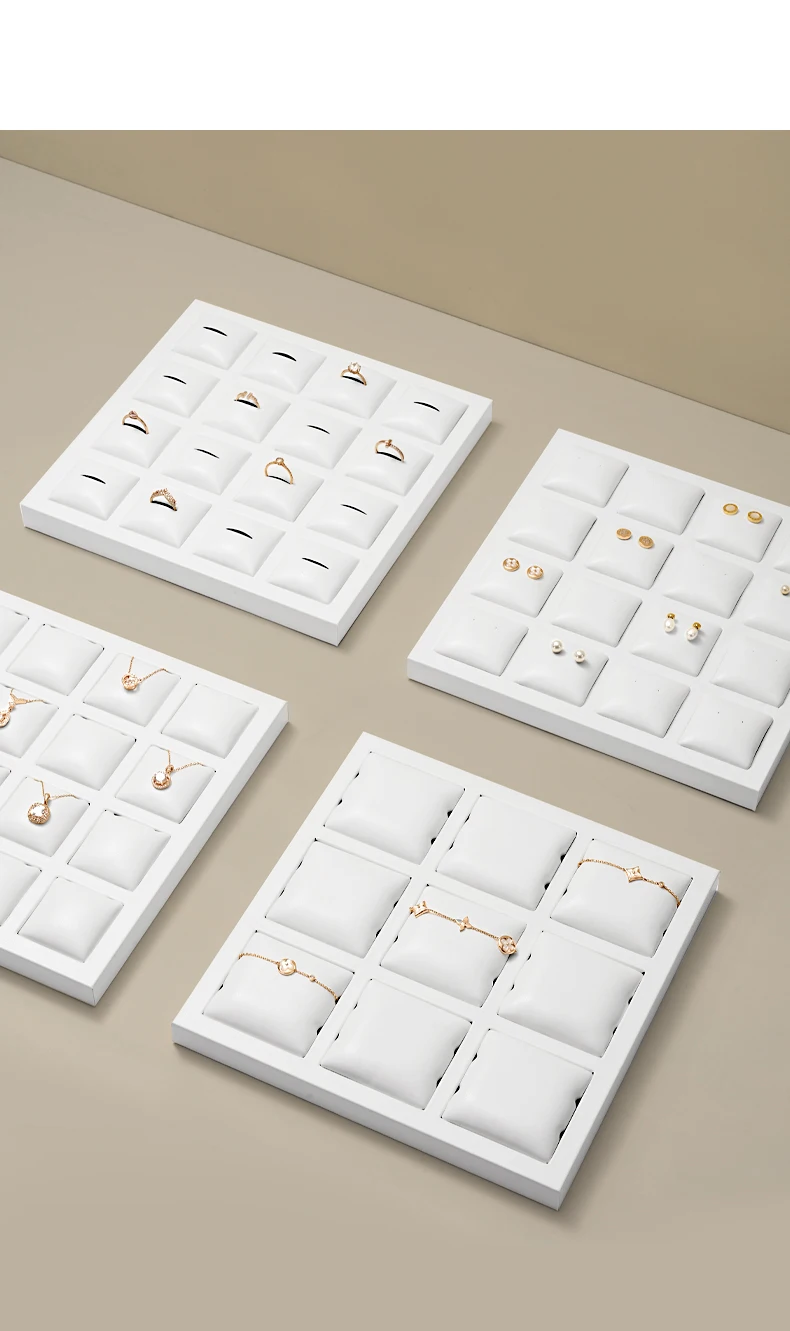 Oirlv Weißes Schmuck-Display-Tablett aus Leder für Ringe, Ohrringe, Halsketten, Armbänder, Großes Schmucktablett, Tisch-Organizer-Ständer – Detail 6