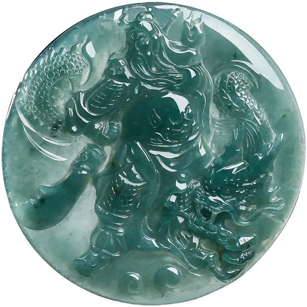 Authentic Natural A-grade Jadeite Blue Water Wu Caishen Yulong Guan Gong Ice Seed Jade Pendant Exquisite Couple Fashion Jewelry