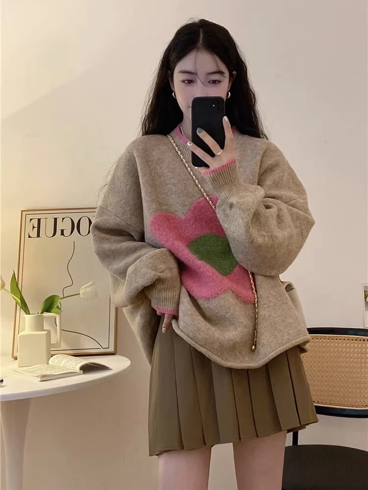 Women's Green Gothic Pullover Knitted Sweater Harajuku Korean 90s Y2k Long Sleeves Jumper Striped Sweaters Vintage 2000s Clothes