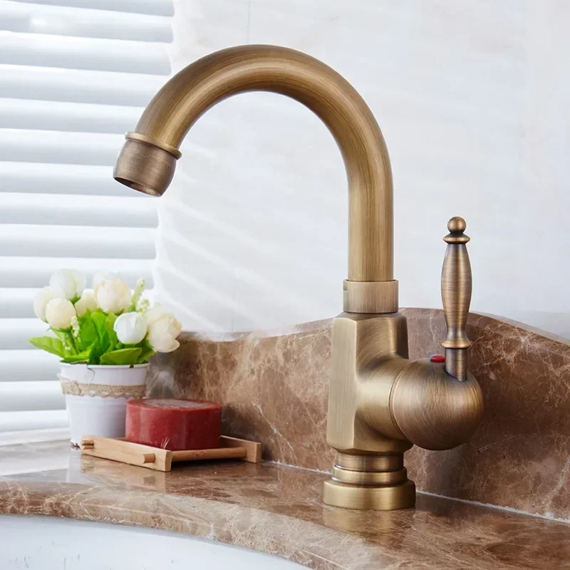 

DurableEuropean Style Antique All Copper Cold And Hot Water Sink, Basin Washbasin Faucet Retro Gold Bathroom Bathroom Faucet