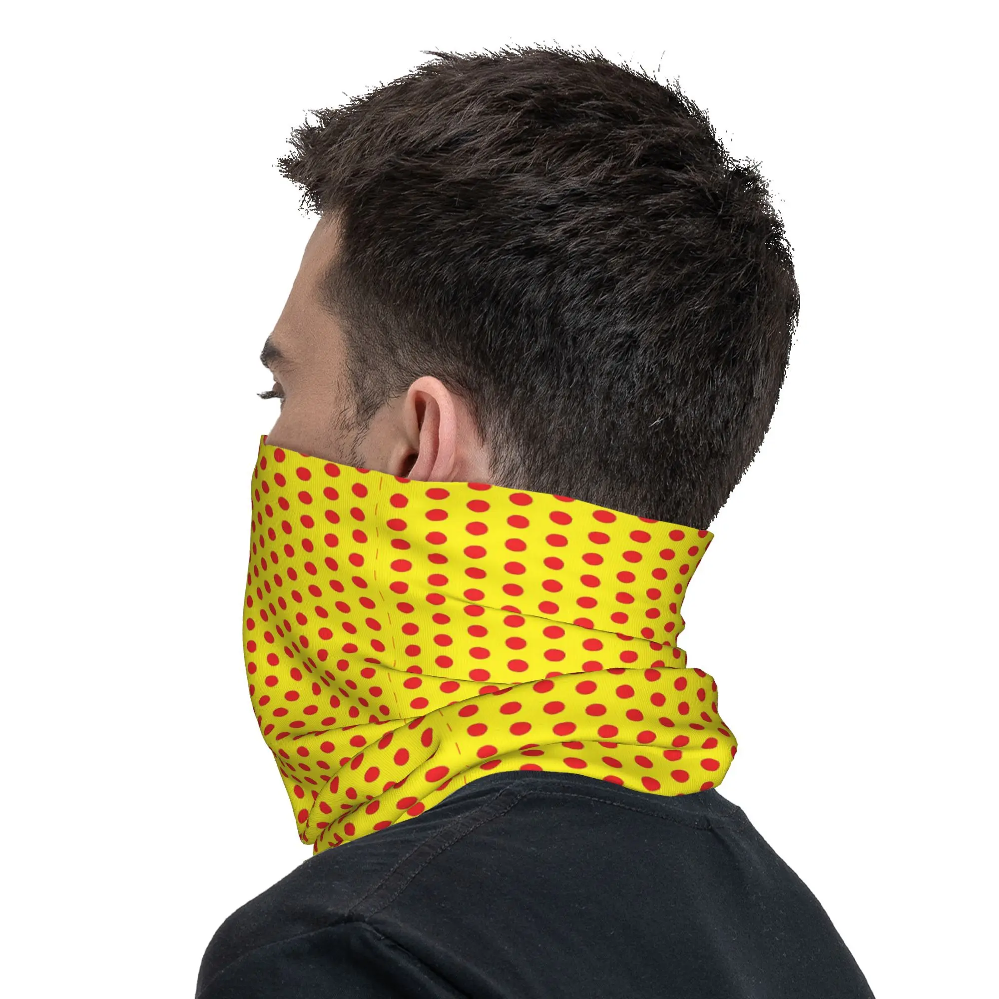 Classic Red and Yellow Polka Dot Pattern Bandana Neck Gaiter Printed Wrap Mask Scarf Headband Cycling Unisex Adult Breathable