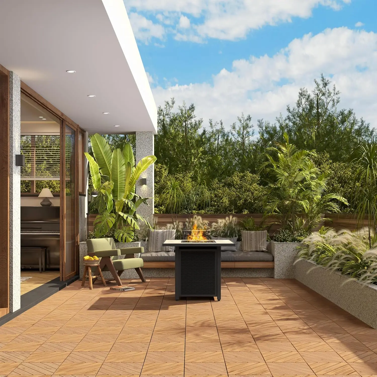 27PCS Wooden Flooring Patio Deck Tiles Interlocking Tiles Patio Solid Wood and Plastic Indoor&Outdoor 12 x 12in, Customized