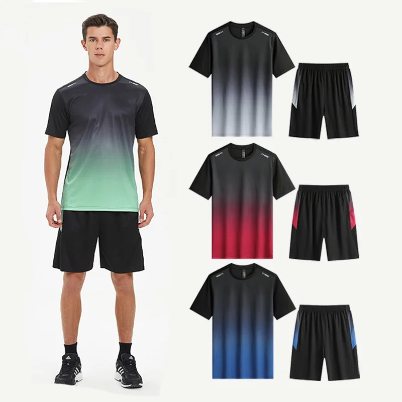 

Men's Sports Suit Morning Running Moisture Wicking Mesh Loose Quick Dry T Shirt Lightweight 2 Piece Set