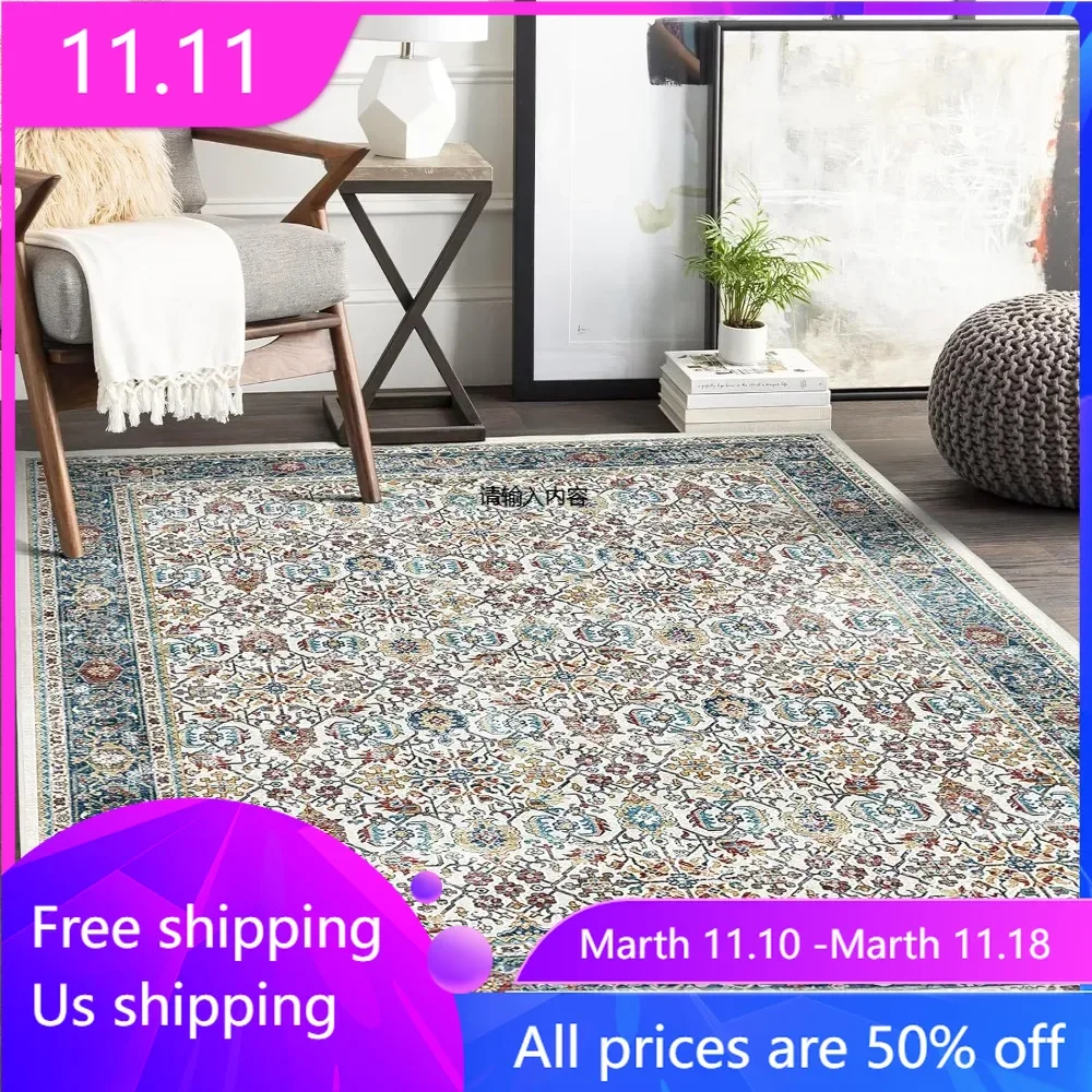 

8x10 Area Rugs for Living Room- Ultra-Thin Stain Resistant Washable Rug, Non-Slip Backing Rugs, Large Room Decor Area Rug