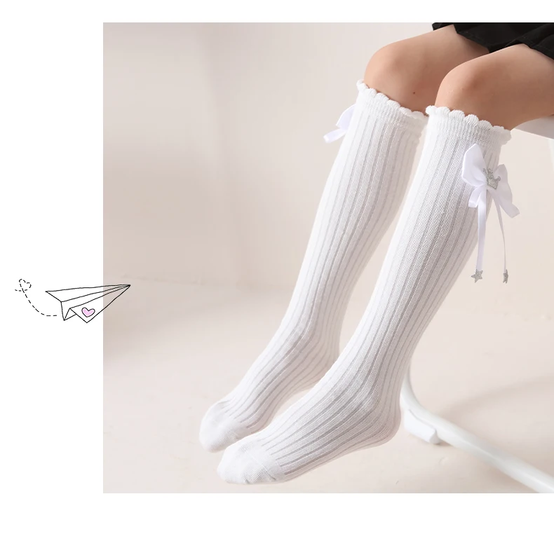 Neue Kinder Mädchen Bogen lange Socken Frühling Herbst Baumwolle über dem Knie hoch kawaii Socken niedlich glänzend Krone Stern Baby Lolita Strümpfe – Detail 8