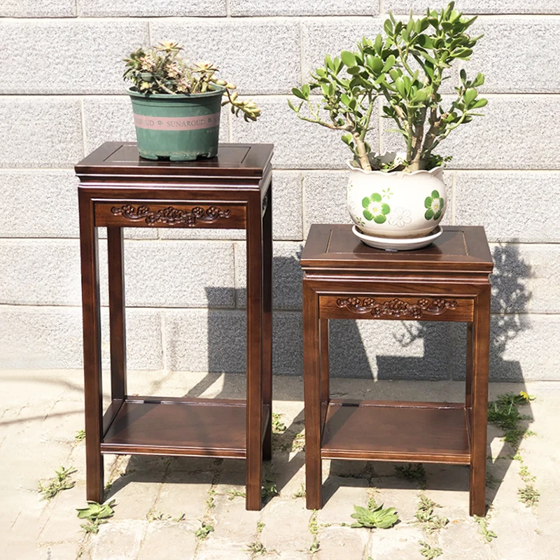 Chinese solid wood side table rectangular base simple sofa side corner living room strange stone coffee table bonsai flower