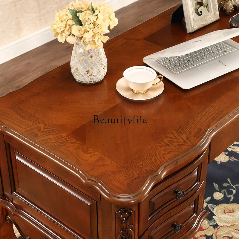 LXالخشب الصلب مكتب الكمبيوتر المنزلي الرجعية مكتب الكتابة القديمة النمط الأوروبي طاولة الدراسة SSS