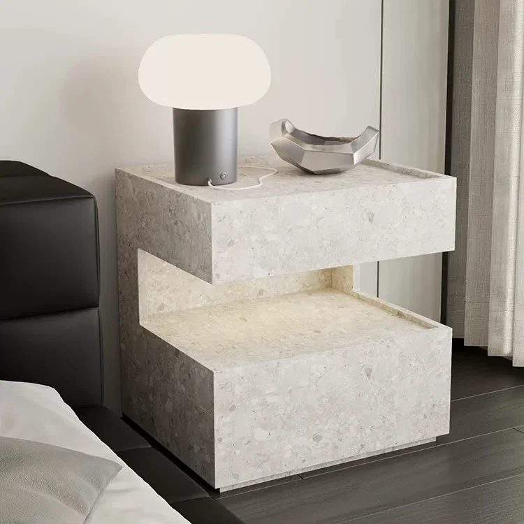 #Modern Italian Minimalist BedsideTable OSB Board Artistic Patterned Floating Design with Ambient Light Sensor Bedroom Furniture