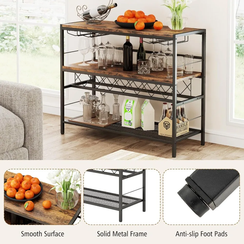 ชั้นวางไวน์ 4 ชั้น - ตู้เก็บไวน์แบบมีบาร์ 7 ขวด พร้อมชั้นวาง 4 ชั้น และที่วางแก้ว 16 ชิ้น ชั้นวางเก็บไวน์โลหะ