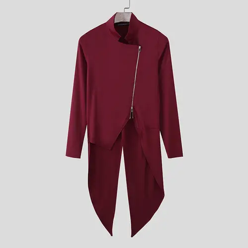 INCERUN Men Irregular Shirt Solid Stand Collar Long Sleeve Zipper Male Cardigan Streetwear 2026 Fashion Casual Tops Men Clothing - Image 8