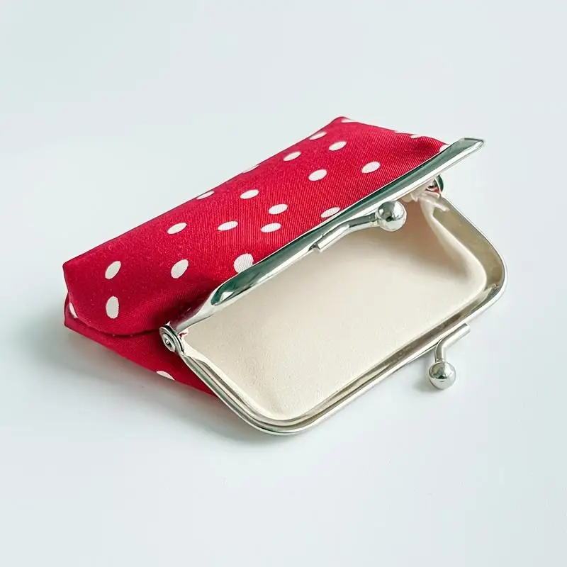 Kiss Lock Closure Polka Dot Coin Purse Compact Shape Travel Cosmetic Bag Lightweight Multifunctional Clutch Coin Purse