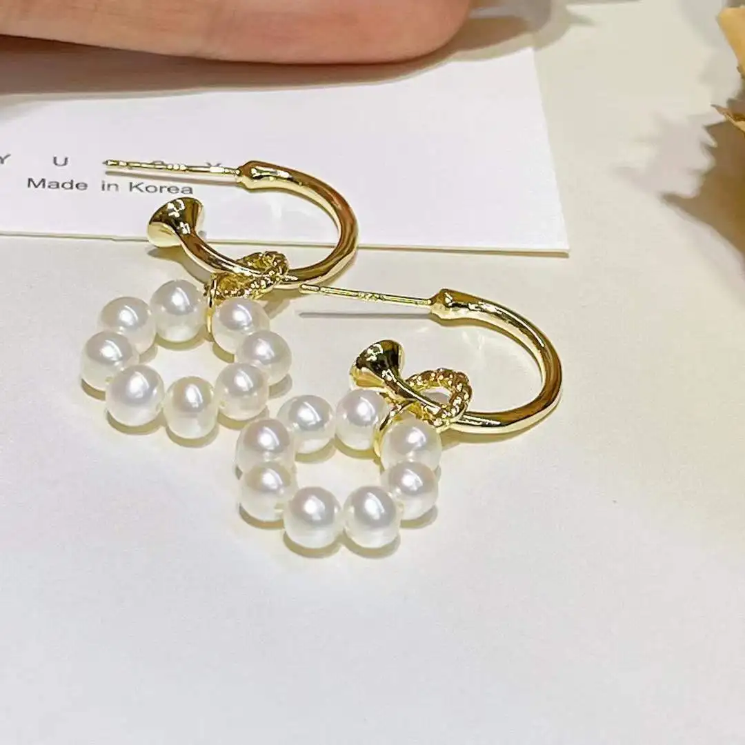 

Certificate Luxury S925 Silver Hoop Huggie Earrings With 4-5mm Natural Freshwater Pearl Bead Ear Drop Dangle Buckle Ins Bijoux